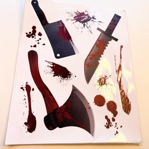 8 Halloween Stickers Fadeless Real Looking Scissors Hammer Bloody Hand. - Picture 5 of 11